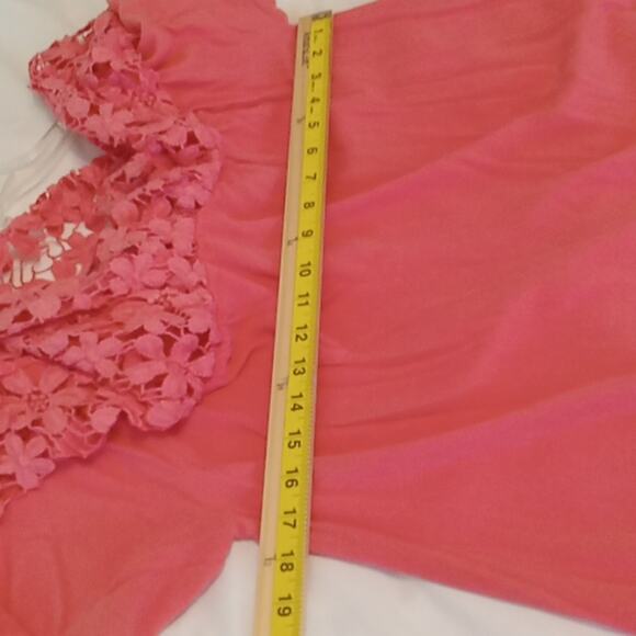 Kori America Women's. Orange short sleeve top with Crochet overlay. Medium - Picture 6 of 8